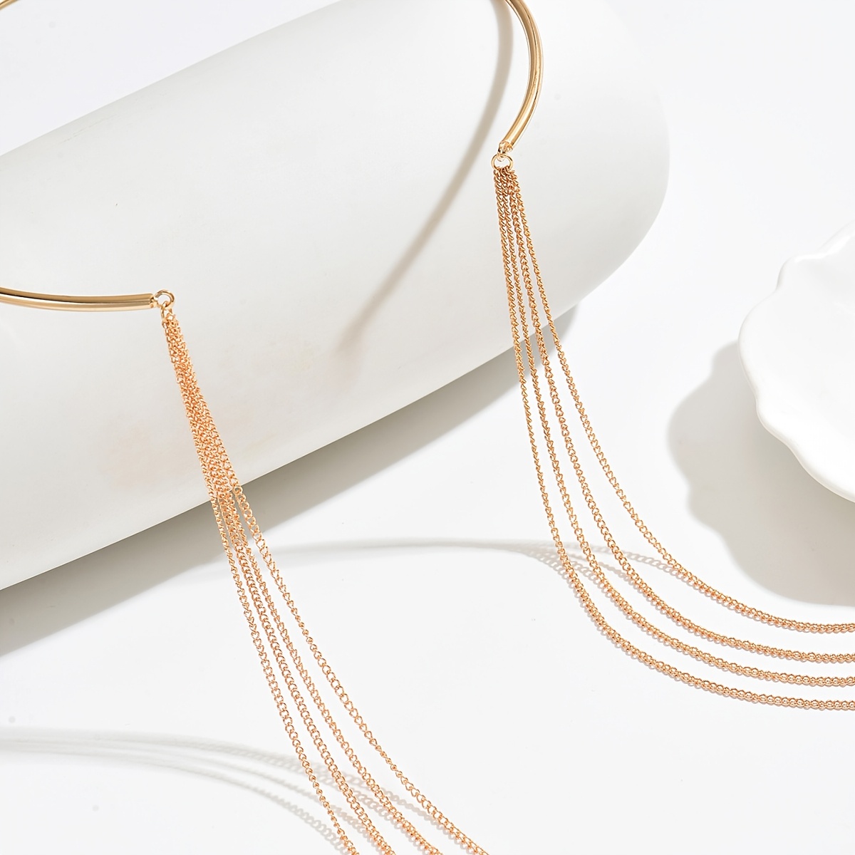 Stylish Modern Wide Choker with Layered Tassel Chains